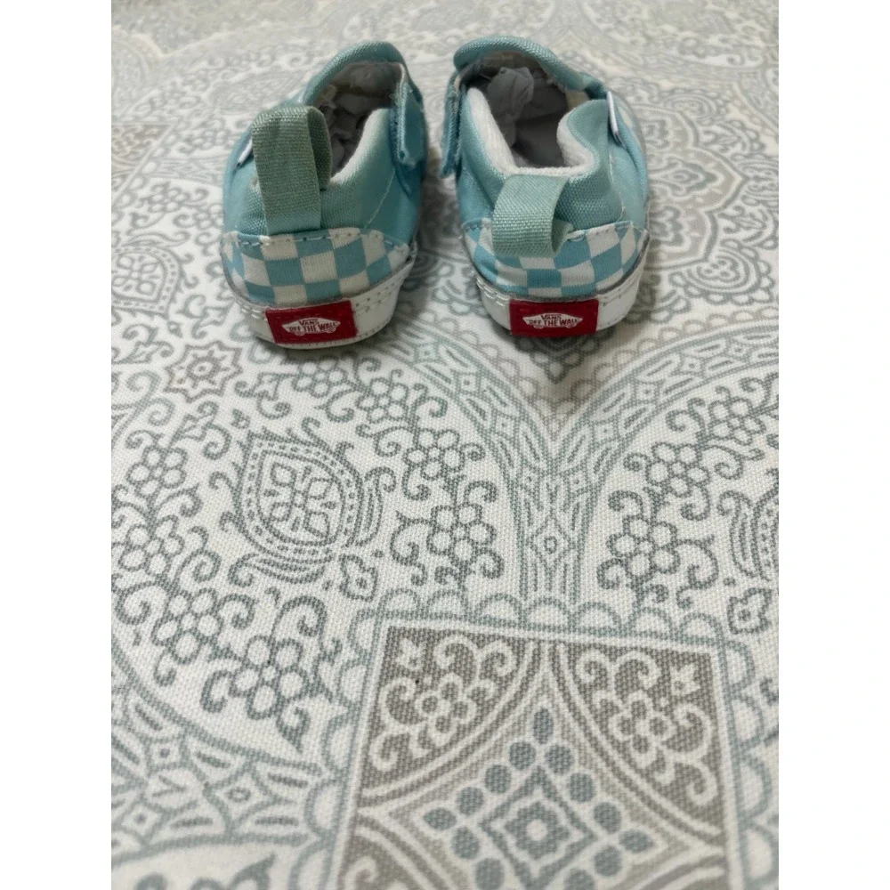 Vans Slip-On V Crib Baby Shoes Light Blue Checkered Sneakers Size 1 Infant